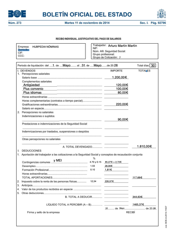 Vista previa de la nómina oficial del Caso 01