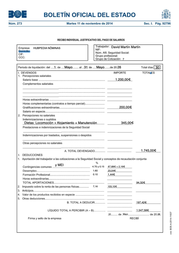 Vista previa de la nómina oficial del Caso 02